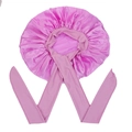 Cuffia da notte in raso rosa con lacci elastici viola per la protezione dei capelli - Viola Chiaro Taglia Media Stile Incrociato