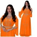 Elegant bright orange chiffon maxi dress with silver rhinestone embellishments and flared sleeves - S / Orange