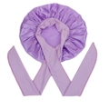 Extra large light purple satin sleep bonnet with long ties for hair protection - Violet Medium Size Crisscross Style