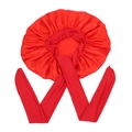 Red satin oversized sleep cap with extra long ties for hair protection and comfort - Red Medium Size Crisscross Style