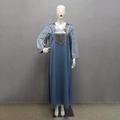 Blue satin maxi dress featuring elegant silver floral embroidery and sequined details - S / Blue
