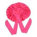 Rose pink oversized satin bonnet with long ribbons for hair care and secure styling - Rose Red Medium Size Crisscross Style