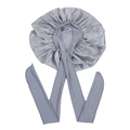 Grey satin hair bonnet with extra-long ties and elastic band for hair protection - Gray Medium Size Crisscross Style