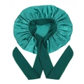 Extra large dark green satin sleeping cap with long ribbon ties for hair care - Deep Green Medium Size Crisscross Style