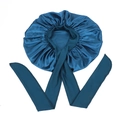 Peacock blue satin sleep bonnet with long wide ribbons and adjustable crossover design - Dark Green Medium Size Crisscross Style