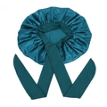 Peacock blue satin bonnet with long ribbons and elastic band for hair protection - Peacock Blue Medium Size Crisscross Style