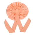Oversized peach pink satin sleep bonnet with long ribbons and elastic hair protection - Ivory Medium Size Crisscross Style