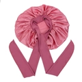 Dusty rose satin sleep bonnet with oversized long ribbons for hair protection - Dusty Pink Medium Size Crisscross Style