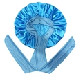 Light blue satin sleep cap with long adjustable straps for hair protection - Lake Blue Medium Size Crisscross Style