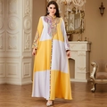 Elegant yellow and white patchwork kaftan dress with colorful embroidery details - Yellow