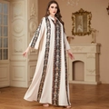 Elegant cream V-neck maxi dress with intricate floral embroidery and sequins on sleeves - Apricot