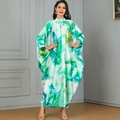 Damen Maxikleid mit grün-weißem Marmordruck, Fledermausärmeln und lockerem Satin-Stil - Einheitsgröße / Grün