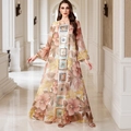 Robe kaftan élégante à manches longues avec imprimé fleuri et détails de paillettes - Orange