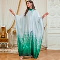Elegantes langärmliges Jalabiya-Kleid mit Farbverlauf, Fledermausärmeln und Stehkragen - Einheitsgröße / Dunkelgrün