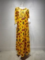 Dettaglio dei ricami dorati e paillettes sull'abito Kaftan giallo a fiori - S / Giallo
