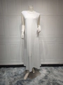 Sleeveless white knit maxi dress with a round neck in a minimalist straight-cut design - S / Crew Neck