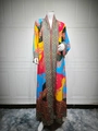 Detail of colorful floral patchwork pattern and ethnic trim on long Abaya dress - S / Yellow Patchwork Print (Style 1)