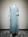 Detail of light blue abaya set featuring intricate gold palm leaf embroidery on chiffon - Light Blue
