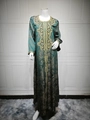 Detaillierte Stickerei und Goldperlen auf dunkelgrünem Paisley Kaftan Kleid - S / Dunkelgrün