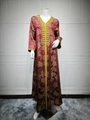Detailed embroidery with gold sequins and beads on a burgundy kaftan dress - S / Burgundy