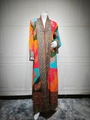 Detailed close-up of vibrant floral print and rhinestone patterns on this long dress - S / Orange-Red Patchwork Print (Style 2)