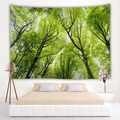 Arazzo da parete con foresta verde e luce solare per la decorazione della camera - 100x75cm / Stile Foresta Verde Vista Aerea