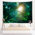 Arazzo da parete naturale con foresta tropicale e raggi di sole per decorazione casa - 100x75cm / Stile Giungla Tropicale Luce Solare
