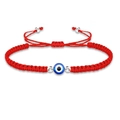 Verstellbares rotes geflochtenes Evil Eye Armband mit blauer Perle und Silberperlen - Rot