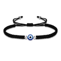 Verstellbares schwarzes geflochtenes Armband mit Evil Eye Perle und Silberperlen - Schwarz