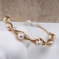 Detailed wire-wrapped gold bracelet featuring eight round natural freshwater pearls - Eight White Pearls Precision Wire Wrap (NO.7)