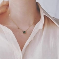 Sterling silver square emerald necklace in gold finish worn by a fashion model - 14K Gold
