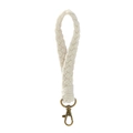Cinturino da polso in cotone intrecciato a mano beige con chiusura in metallo bronzo - Bianco Sporco