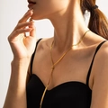 Adjustable golden snake chain necklace with decorative metal knot for women's fashion - Gold 60cm