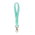 Handmade mint green braided cotton phone wrist strap with vintage bronze metal swivel hook - Lake Blue