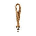 Handmade woven cotton wrist strap phone lanyard in natural beige with bronze lobster clasp - Brown