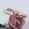 Handmade 14K gold filled braided wire bracelet featuring purple freshwater pearls - Three Purple Pearls Handmade Wire Wrap (NO.3)