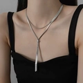 Verstellbare silberne Titanstahl Doppel-Halskette mit Schlangenkette für Damen - Titan Silber 120cm