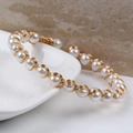 Handcrafted adjustable gold-filled wire wrapped white freshwater pearl open bangle bracelet - Dense White Pearls Wire Wrap Bangle (NO.5)