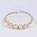 Adjustable 14K gold filled cuff bracelet with handcrafted freshwater pearls - Six White Pearls Front Wrap Open Style (NO.8)