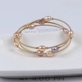 Three-layer 14K gold filled adjustable bracelet with multicolored natural freshwater pearls - Multi-circle Gold Elastic Wire with Pink Purple Pearls (NO.10)
