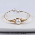Adjustable 14K gold filled wire wrapped bracelet with three natural freshwater pearls - One Large Two Small Pearls Gold Wire Woven Open (NO.12)