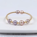 Adjustable 14K gold plated twisted bangle with lavender and pink freshwater pearls - Six Multi-color Pearls Gold Twist Rope Open Style (NO.13)