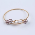 Adjustable 14K gold-filled handmade woven bracelet with lavender and white pearls - Three Large Multiple Small Pearls Pea Pod Design (NPO.14)