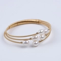 Three-layer 14K gold filled wire bracelet with natural freshwater pearls in a vintage style - Five White Pearls Three-layer Simple Wire Wrap (NO.15)