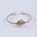 Handcrafted 14K gold filled open cuff bracelet with central baroque pearl and white accents - Center Rectangular Baroque Pearl Woven Open (NO.16)