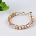Handmade 14K gold filled freshwater pearl bracelet with colorful pearls and heart charm - Multicolor Pearls Wire Wrap with Adjustable Chain (NO.20)