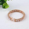 Adjustable 14K gold filled woven bracelet with pink and orange freshwater pearls - Light Pink-Orange Pearls Handmade Open Bangle (NO.22)