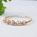 Handmade 14K gold filled freshwater pearl cuff bracelet with woven wire design - Seven White Pearls Gold Spiral Wire Wrap (NO.23)