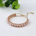 Handmade adjustable bracelet featuring lavender freshwater pearls and 14K gold-filled wire - Pink Purple Pearls Gold Wire Wrap Bracelet (NO.24)