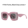Pink rectangular sunglasses with white stripe pattern and dark grey lenses for fashion - Pink Frame Grey Lens